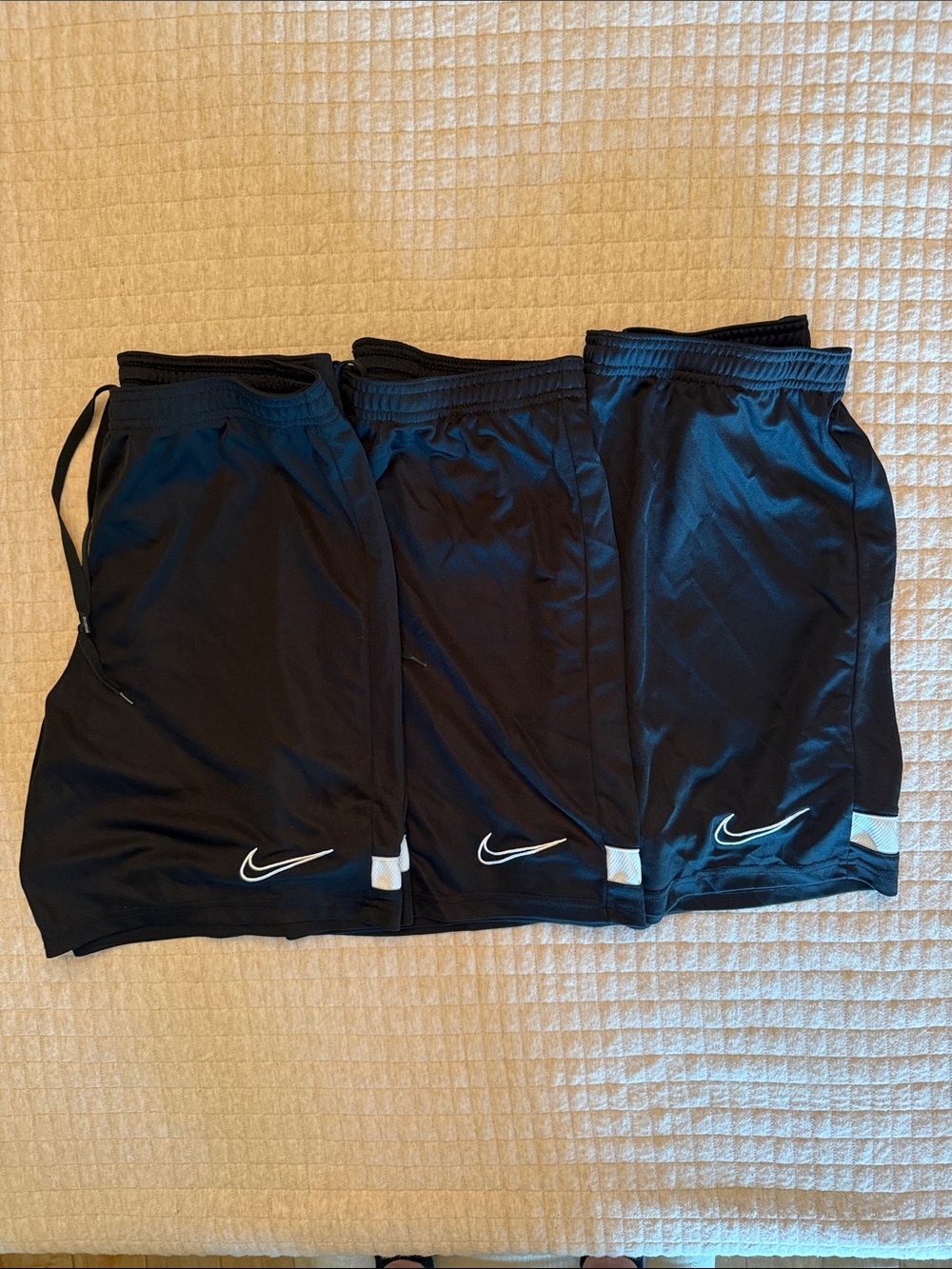 Nike Dri-Fit Black and White Men’s Soccer Shorts with White Swoosh (3-Pack)